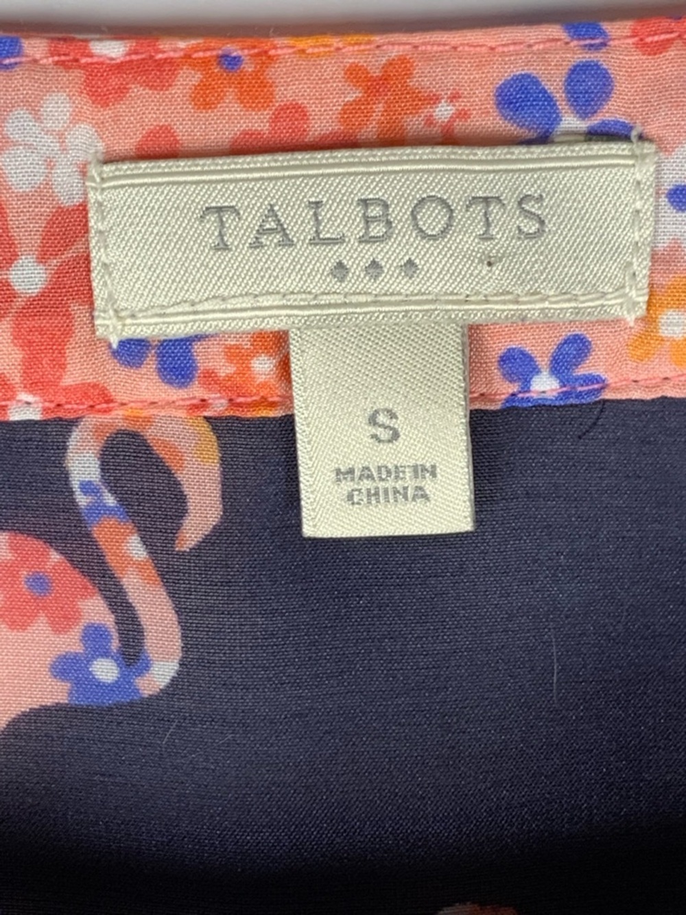 Talbots Flamingo Print Sheer Tunic Cover Up Navy Pink Size S Beach Swim Top - Picture 10 of 14